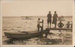 Curtiss Plane Landing at Crescent Beach Jefferson, ME Postcard Postcard Postcard