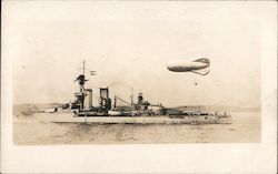 A Navy Blimp Flies over a Ship Airships Postcard Postcard Postcard