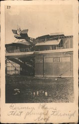 WWI German Plane that Plunged Through Roof Aircraft Postcard Postcard Postcard