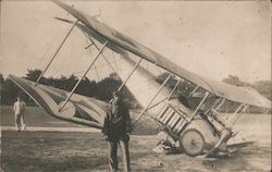 WWI Albatros Plane nose down tail up and aviator Postcard