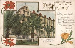 Greetings from California-Merry Christmas-San Gabriel Mission Postcard Postcard Postcard