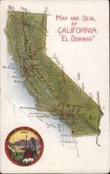 Map and Seal of California "El Dorado" Postcard