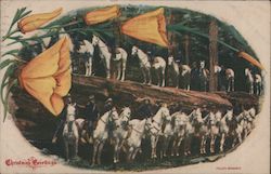 Christmas Greetings Fallen Monarch mounted police standing on redwood trunk Postcard