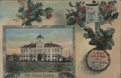 A Merry Christmas and Happy New Year - High School Building Postcard