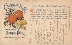 Cloverdale Sonoma County Cal. Fifteenth Annual Citrus Fair Postcard