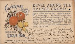 Cloverdale Sonoma County Cal. Eighteenth Annual Citrus Fair-February 18, 19, 20, 21 and 22 1910 Postcard