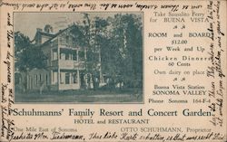 Schuhmanns' Family Resort and Concert Garden Sonoma, CA Postcard Postcard Postcard