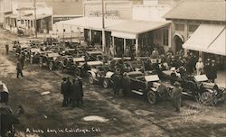 Early Touring Cars: A Busy Day in Calistoga, Cal. Postcard