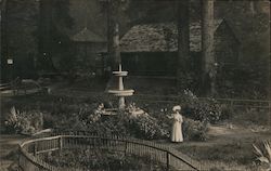 Woman walking by fountain in garden Eureka, CA Postcard Postcard Postcard