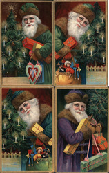 Lot of 4 Santas In Colored Robes Postcard