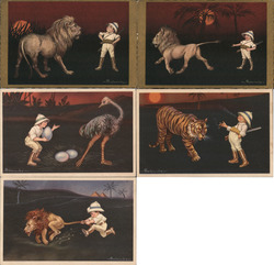 Lot of 5: Safari Boy with Animals Postcard