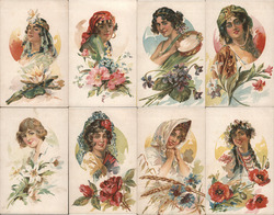 Russian(?) Set of 8 Ladies with Flowers Women Postcard Postcard Postcard