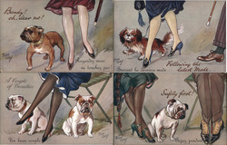 Set of 4: Women's Legs with Dogs "Breezy" Series Postcard