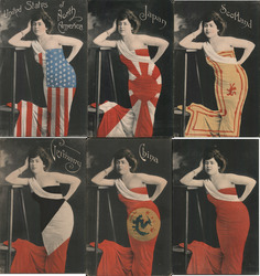 Set of 6: Women Dressed in Flags Patriotic Postcard Postcard Postcard