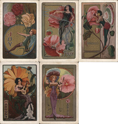 Set of 5: Fantasy Flower Women Postcard