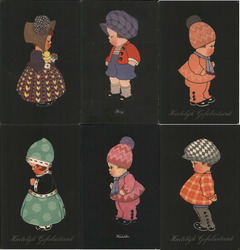 Set of 6: Children on Black Background Artist Signed Chloe Preston Postcard Postcard Postcard