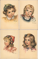 Set of 4: Pretty Little Girls Postcard