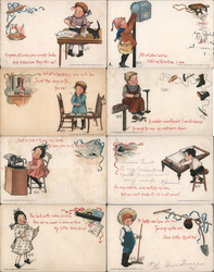 Lot of 8: Children Doing Chores E. Curtis Postcard Postcard Postcard