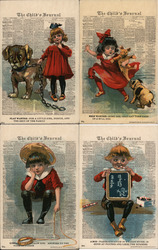 Set of 4: Children Newspaper "The Want" Series Child's Journal Postcard