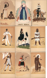 Lot of 9 Original Serigraphs: People Modern Postcard Postcard Postcard