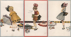 Set of 3: Girls with Toys Postcard