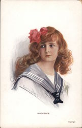 Innocence - Red headed girl in sailor shirt with Red Bow Artist Signed Postcard Postcard Postcard