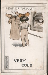 Weather Forecast - Very cold. Small girl with hair bow getting dressed in nightgown Postcard