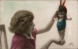 Girl with Kewpie Doll in Bathing Suit and Cap Dolls Postcard Postcard Postcard