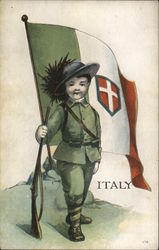 Italy. Soldier boy with rifle and Flag. Allied Kid Series No. 576 Military Postcard Postcard Postcard