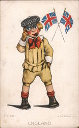 England. British child with monocle and pipe, flags F.L. 222 Postcard Postcard Postcard