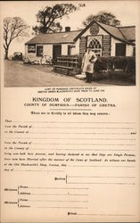 Copy of marriage certificate issued at Gretna Green Blacksmith's Shop, prior to June 1940. Postcard