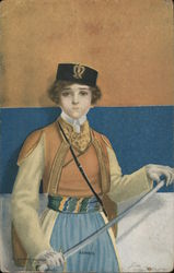 Serbia - Young Woman Wearing Serbian Military Uniform Postcard