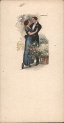 Couple embracing in garden Postcard