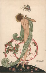 Femme au Papillon Art Nouveau Umberto Brunelleschi Postcard Postcard Postcard