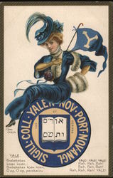 Yale College - University Girl Series - Woman in blue with Yale flag Postcard