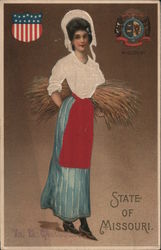 State of Missouri. Woman holding sheath of wheat. Postcard