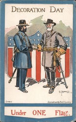 Decoration Day. Under one flag. General Lee Surrenders to General Grant. Signed C. Bunnell Memorial Day Postcard Postcard Postcard