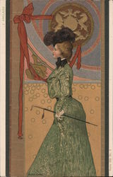 Woman with walking cane Art Nouveau Arpad Basch Postcard Postcard Postcard