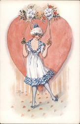 Valentine Heart with girl in blue dress exposed breast - No. 5 Serie 68 Postcard