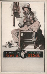 Time to re-tire and get a Fisk. Policeman sleeping in rocker with dog at feet. Advertising Norman Rockwell Postcard Postcard Postcard