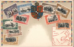 Romania stamps, shield and map Stamp Postcards Postcard Postcard Postcard