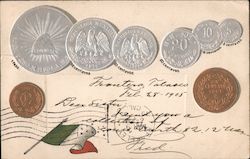 Mexico coins and flag Postcard