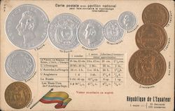 Carte postale avec pavillon national por faire connaitre le monnayage international. Money & Coins Postcard Postcard Postcard