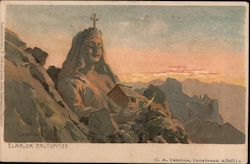 Elmauer Haltspitze - Woman with cross crown on mountain holding cabin - signed Compton Postcard