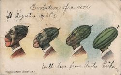 Evolution of a Coon. No. 2 Black man's head reverting to a watermelon. Black Americana Postcard Postcard Postcard