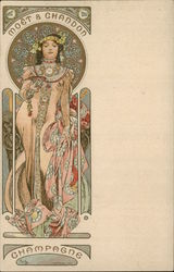 Mucha - Moet & Chandon Champagne - Woman holding Champagn glass Art Nouveau Alphonse Mucha Postcard Postcard Postcard