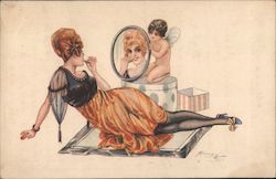 Cupid Holding Mirror for Woman Postcard