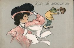 Frog In Throat: Woman in Pink, Frog with Hat Postcard