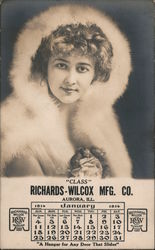 "Class" Woman in fur hood. Richards-Wilcox Mfg. Co. Calendar January 1914 Aurora, IL Postcard Postcard Postcard