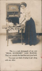 "Real Economy" Gas Range. Woman cooking a meal Postcard